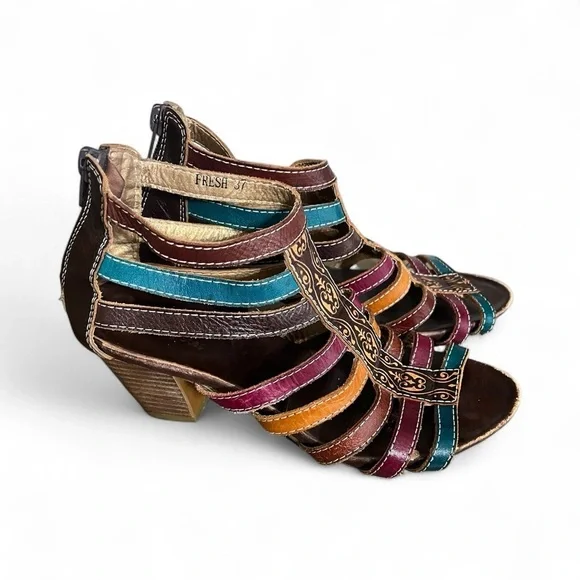 Spring Step Fresh Caged Strappy Heeled Leather Sandals - Picture 3 of 16